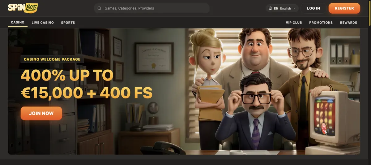 SpinBoss – home page (English interface), spinboss.live, 2026-09-07